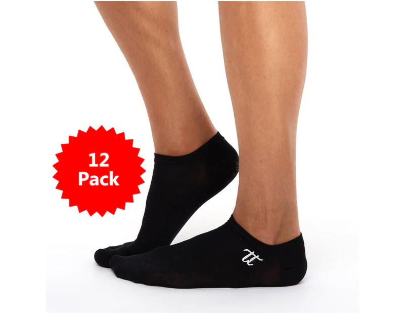 12 PACK - Chusette Mercerized Cotton Liner Semi-Invisible Socks - Black