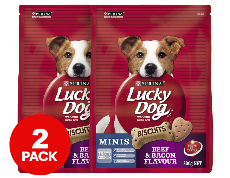 2 x Purina Lucky Dog Minis Biscuits Beef & Bacon 800g