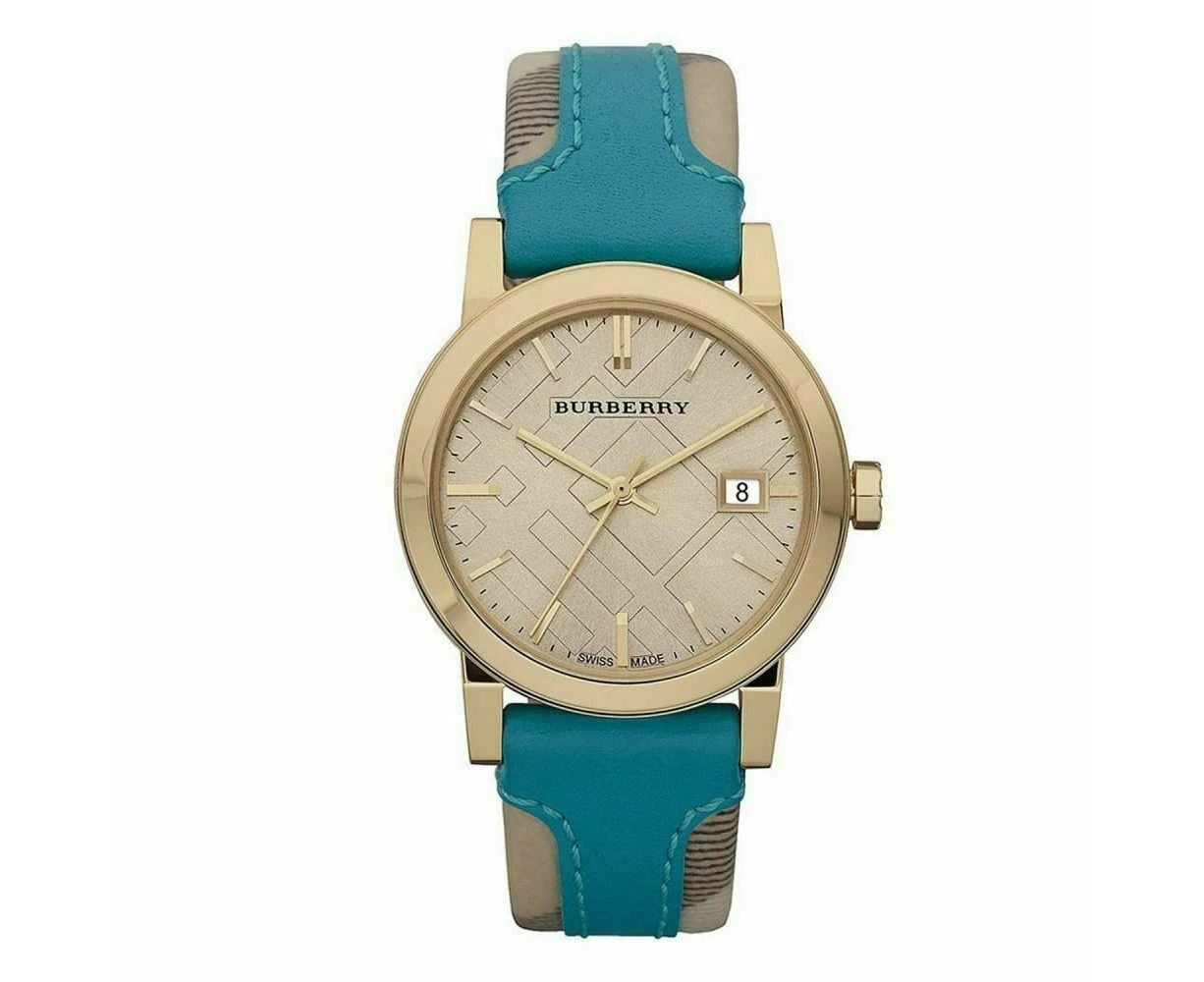 Burberry BU9112 Swiss Haymarket Check Blue Leather Band Women's Watch