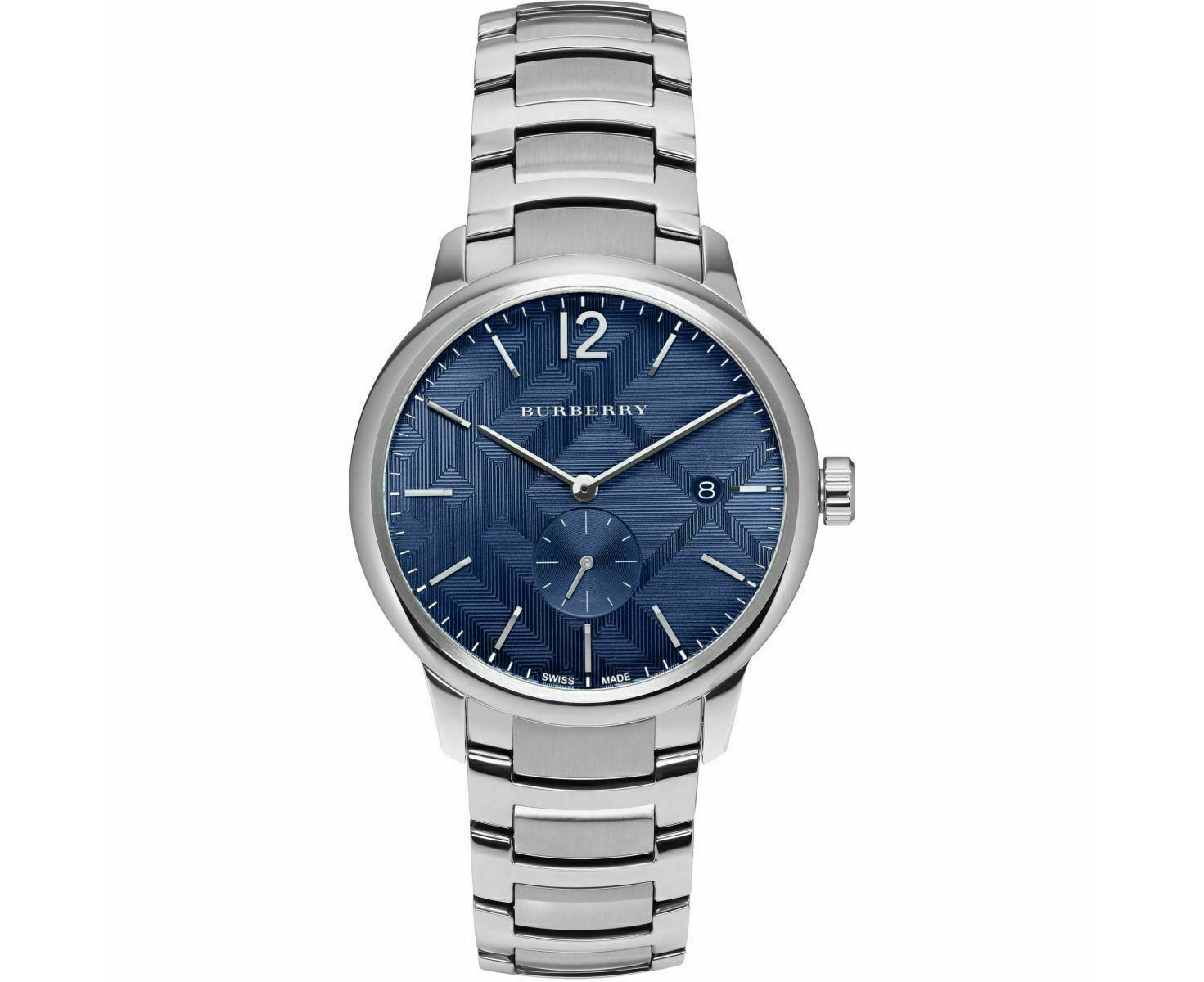 Burberry BU10007 Embossed Blue Checked Stamped Dial Stainless Steel Men's  Watch 