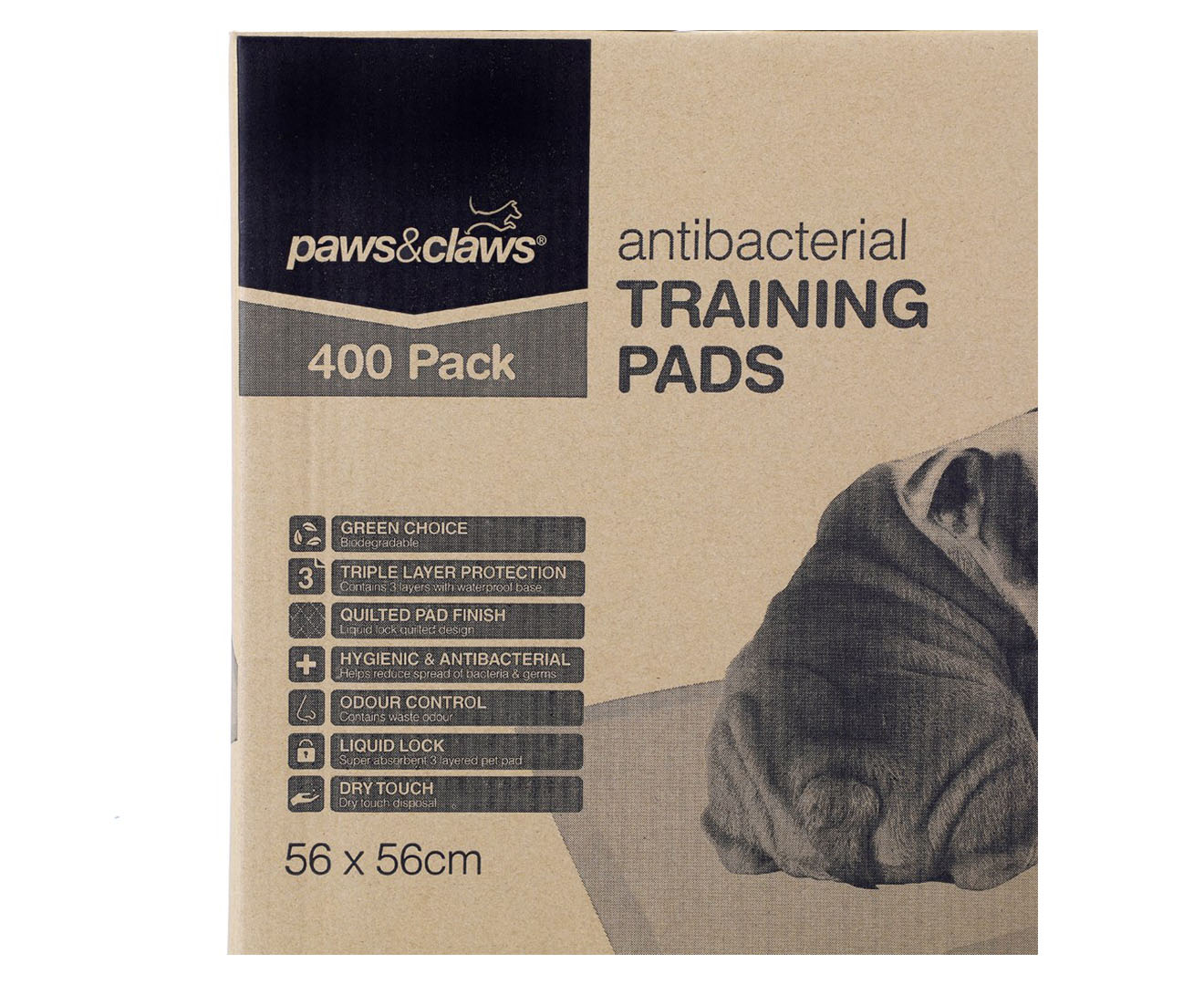 400pk Paws Claws 56x56cm Antibacterial Training Pads Catch