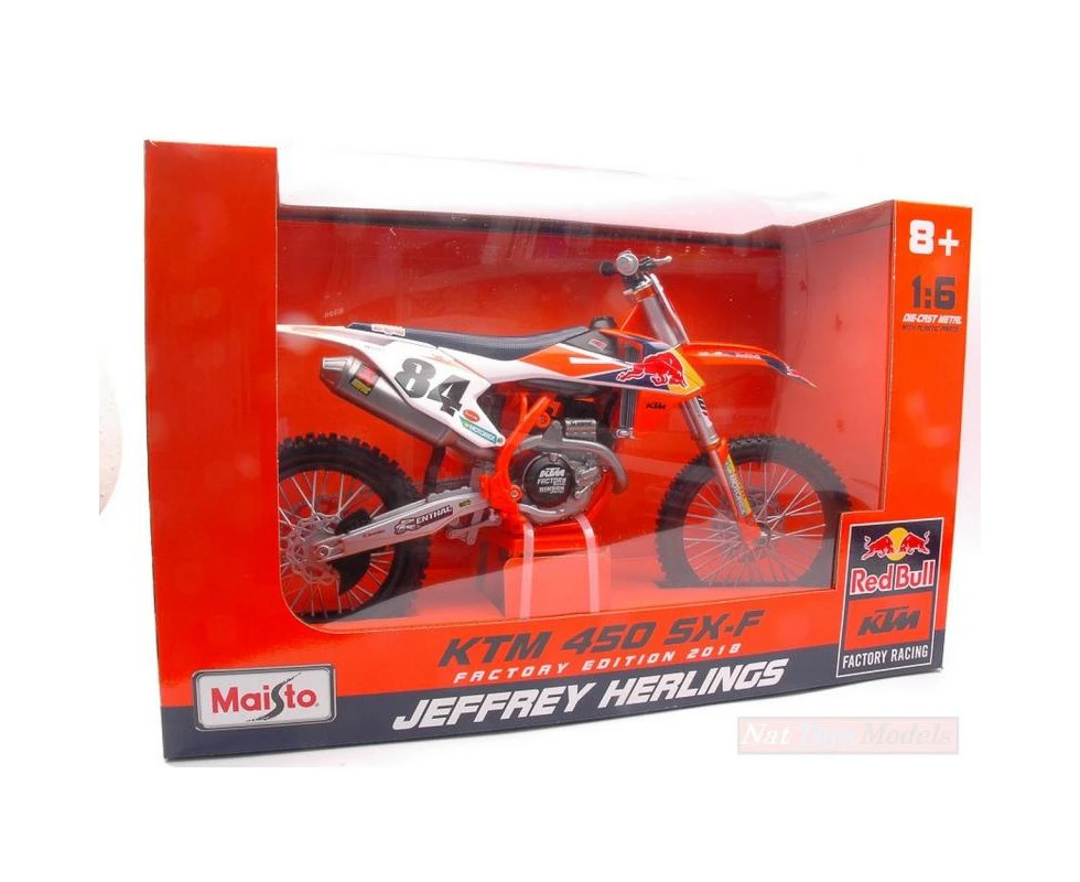 Maisto Licensed 1:6 Scale Red Bull KTM 450 SX F Factory #84 J Herling 2018 Diecast Model Bike Orange