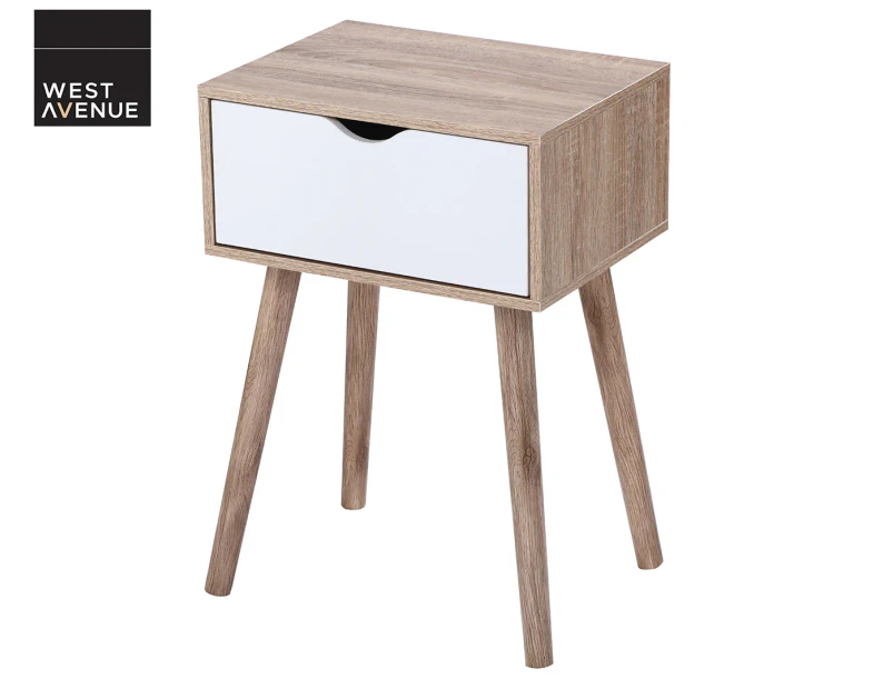 West Avenue 1-Drawer Bedside Table - White/Natural