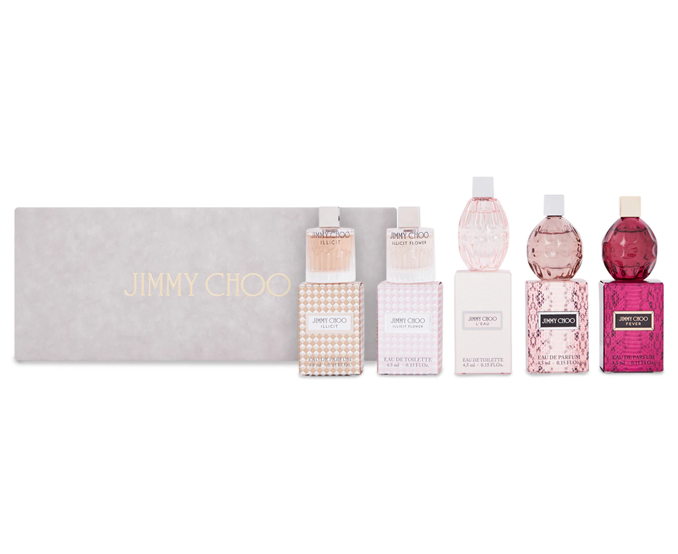 Jimmy Choo Jimmy Choo Fever Gift Set  3 x Mini EDP Sprays in Jimmy Choo Illicit, Jimmy Choo, & Jimmy Choo Fever +  Mini EDT sprays in Jimmy Choo I