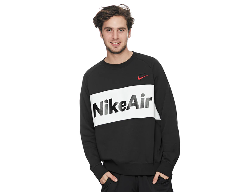 Nike Sportswear Men's Nike Air Fleece Crew - Black/University Red/White