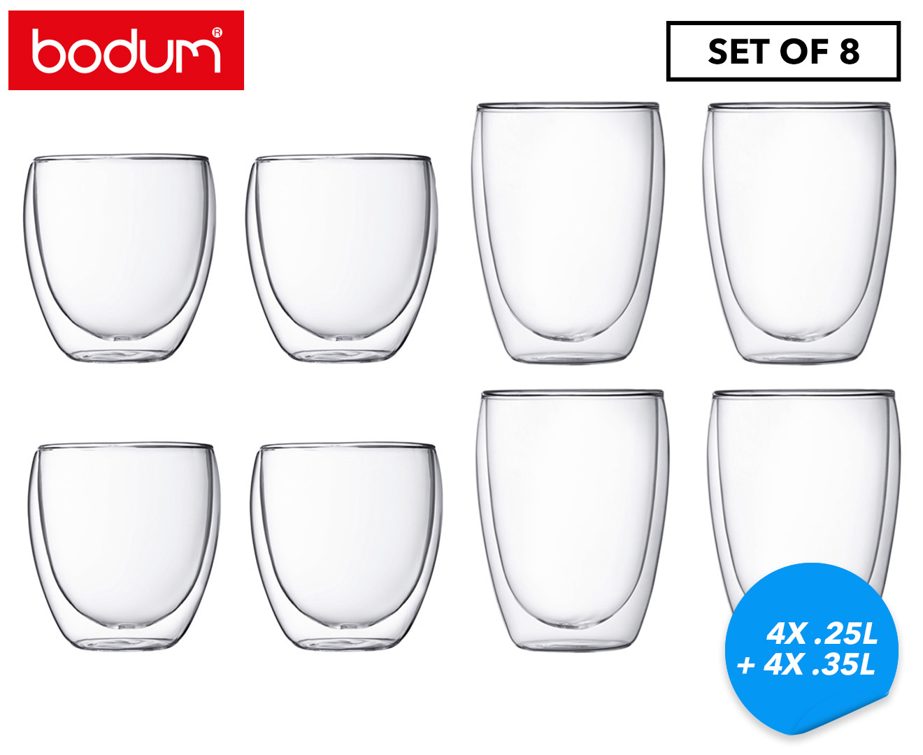 BODUM® - Double Wall Glasses PAVINA - 8 pieces set