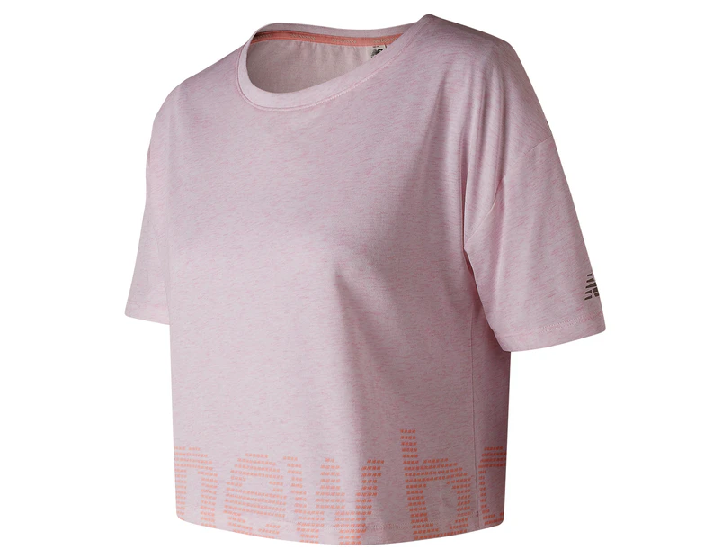 New Balance Women's Graphic Heather Tech Crop Tee / T-Shirt / Tshirt - Himalayan Pink Heather