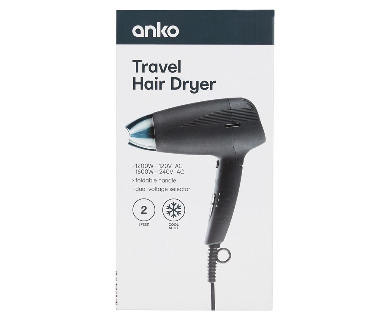 Anko by Kmart Travel Hair Dryer 