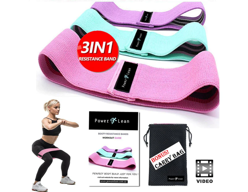 PowerNLean Fabric Resistance Bands Non-SLip Booty Band for Hip Butt Leg & Arm 3 Resistance Levels