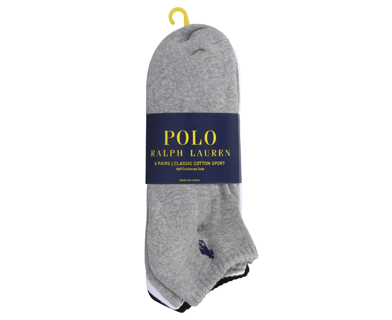 Polo Ralph Lauren Men's Classic Cotton Sport Socks 6-Pack -  Black/Grey/White 