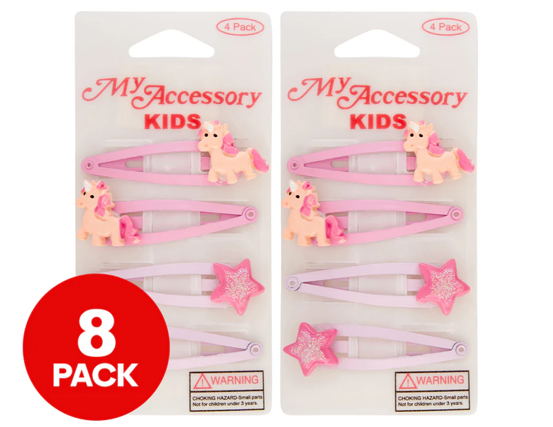 2 x My Accessory Kids Unicorns And Stars Sleepie Clip 4-Pack - Pink