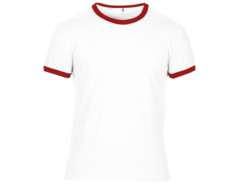Anvil Mens Plain Lightweight Ringer T-Shirt (White/Red) - RW3464