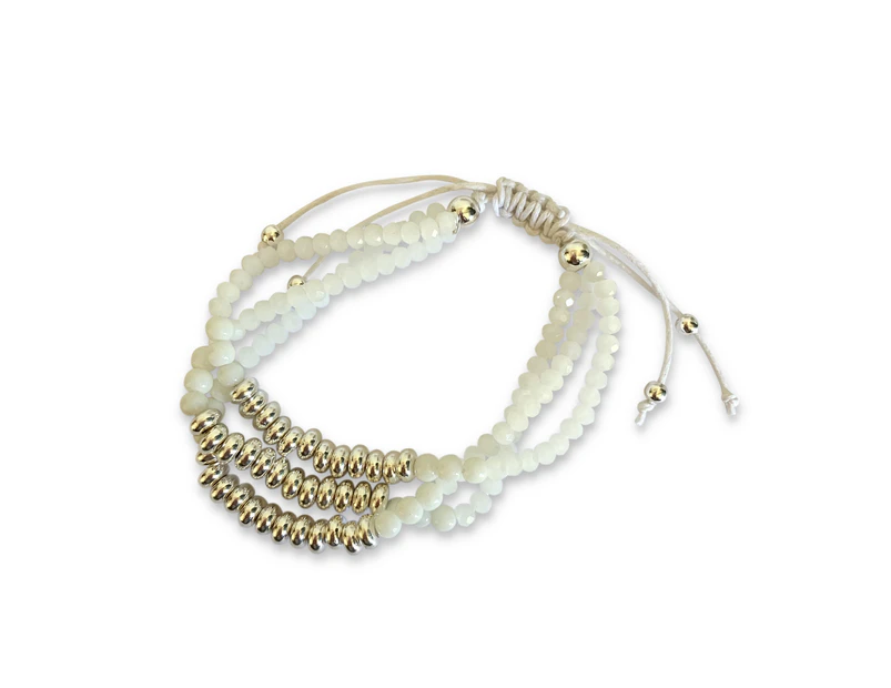 Tilkah Women's Sugar Frost Adjustable Cord Bracelet w/Crystal/Metal Beads White
