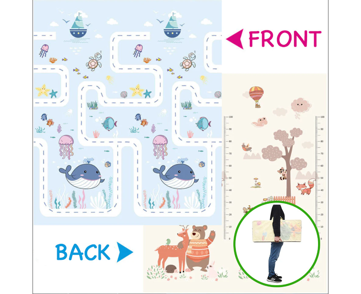 2x1.8m Foldable Baby Play Mat XPE Foam Double Sided 1cm Thick Free Carry Bag 3C