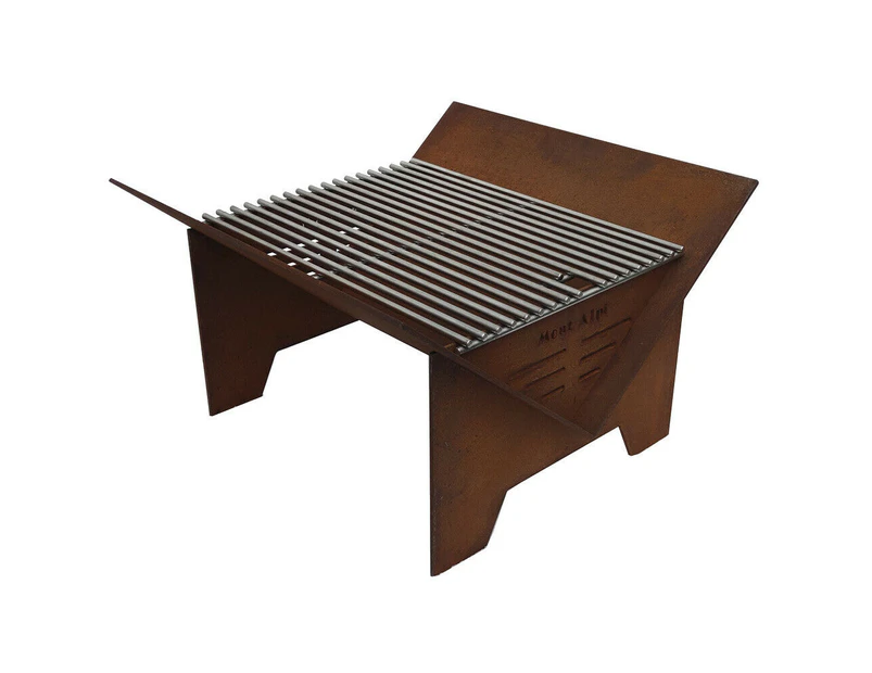 Smart Wood/Charcoal BBQ Fire Pit In Rusted Finish With Carry Bag