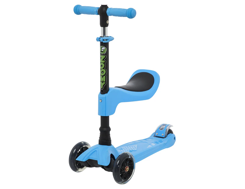 Zoomy Leisure Kids 2-in-1 Mini Scooter with Removable Seat & Light Up Wheels - Blue