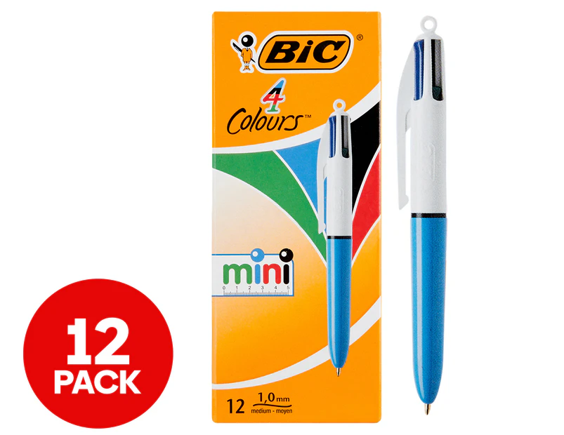 BiC 4 Colours Mini Retractable Ballpoint Pens 12-Pack - Assorted