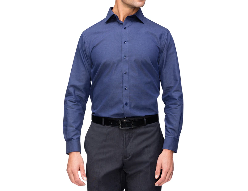 Van Heusen Men's Tailored Fit Euro Shirt - Navy Spot