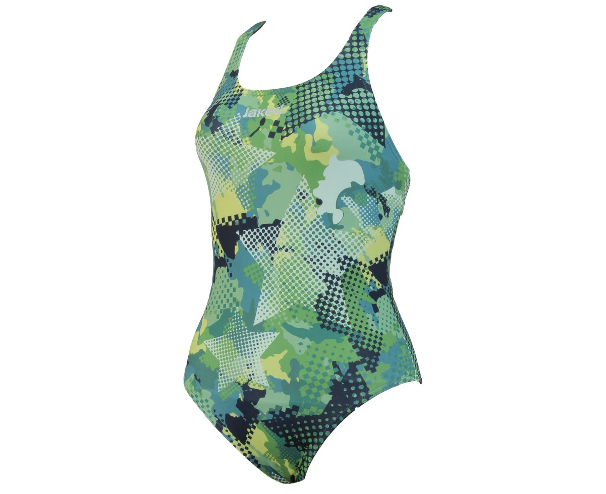 Jaked Womens Teknocamou One-Piece Swimsuit - Green