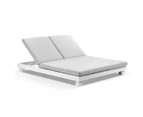 Santorini Aluminium Double Sun Lounge In White - Outdoor Sun Lounges - White Aluminium w/ Olefin Grey