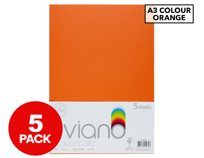 The Paper House Liviano 180GSM A3 Colour Card 5-Pack - Orange