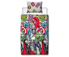 Marvel Avengers Stickers Single Bed Quilt Cover Set - Grey/Multi