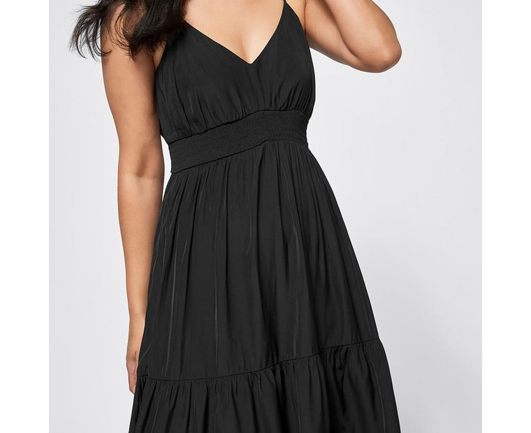 Target Shirred Waist Midi Length Tiered Dress - Black | Catch.com.au