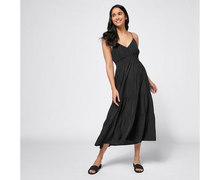 Target Shirred Waist Midi Length Tiered Dress - Black | Catch.com.au