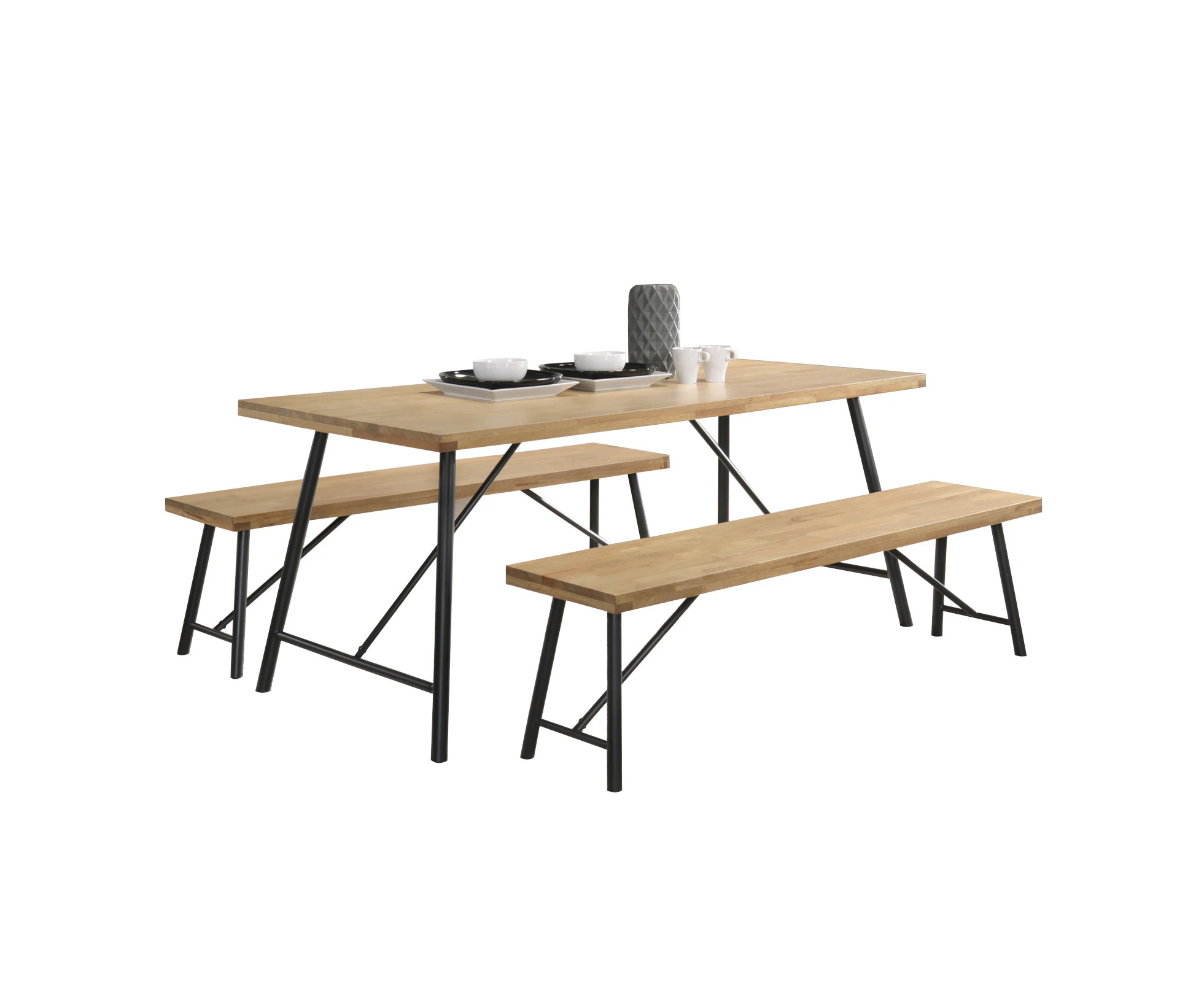 Owen 6 Seater 1.6m Dining Table Set with 2 Benches - Maple