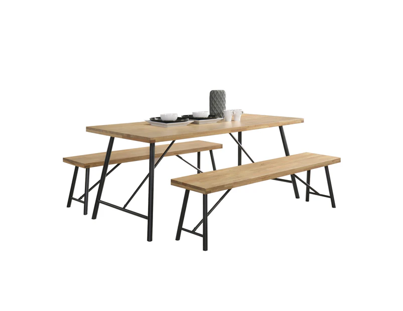 Owen 6 Seater 1.6m Dining Table Set with 2 Benches - Maple