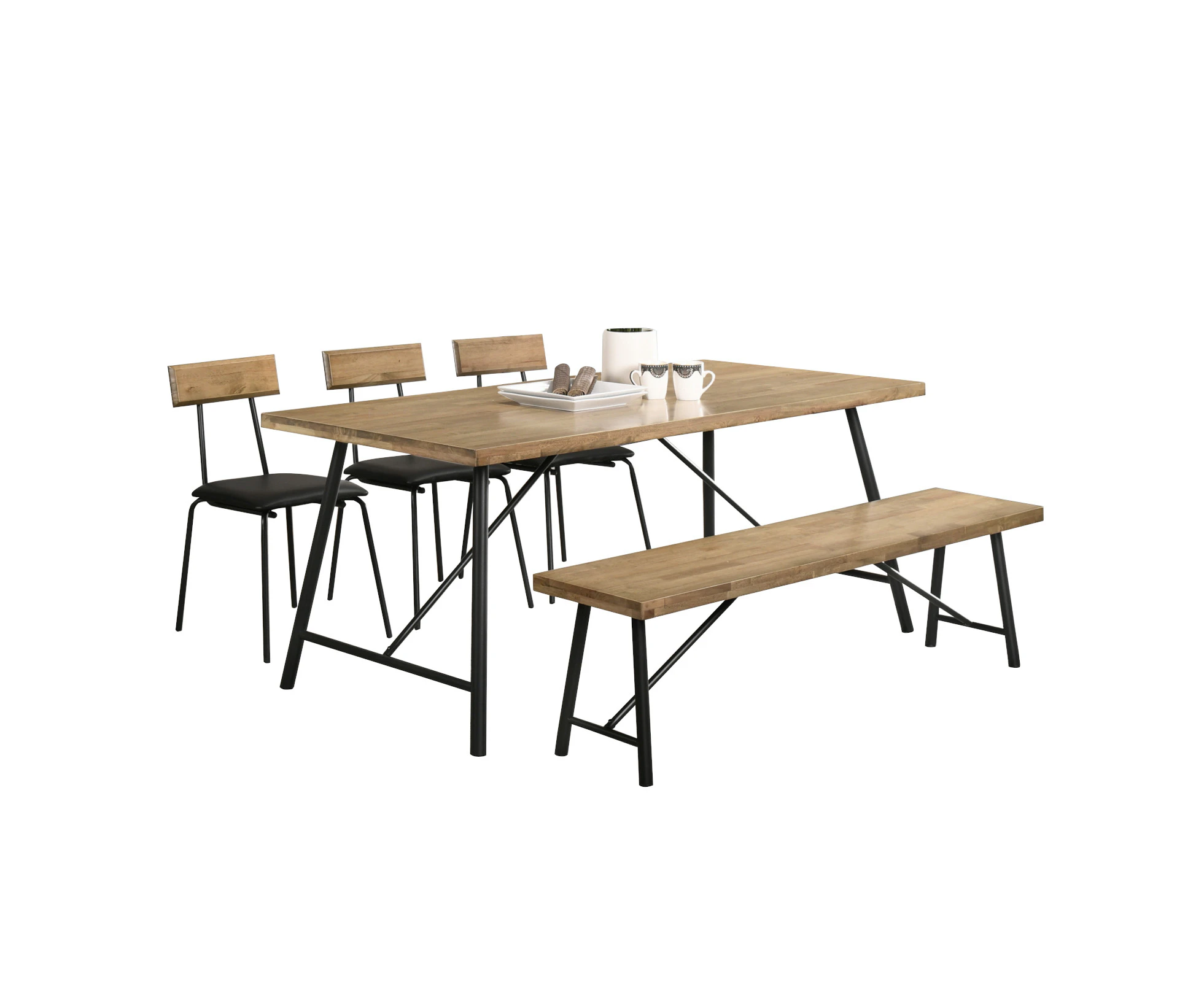 Owen 6 Seater 1.6m Dining Table Set with 1 Bench and 3 Chairs - Maple