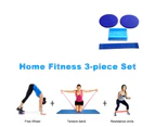 3/pcs Blue Fitness Workout Kit with Sliding Discs Resistance Band Latex Yoga Stretching Strap