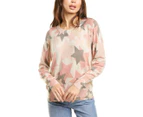 White + Warren Women's  Camo Stars Cashmere Sweater - Pink