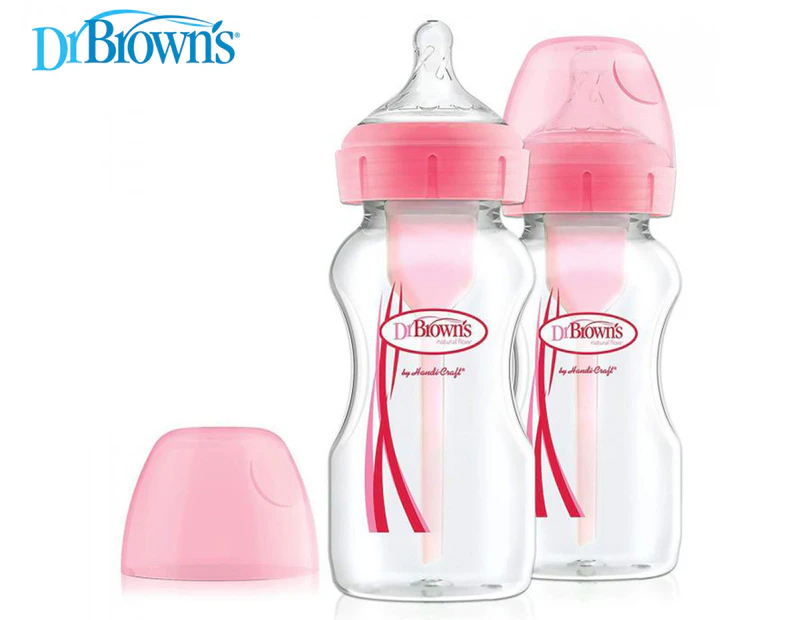 Dr. Brown's Natural Flow 270mL w/ Level 1 Teat Baby Bottle 2-Pack - Pink