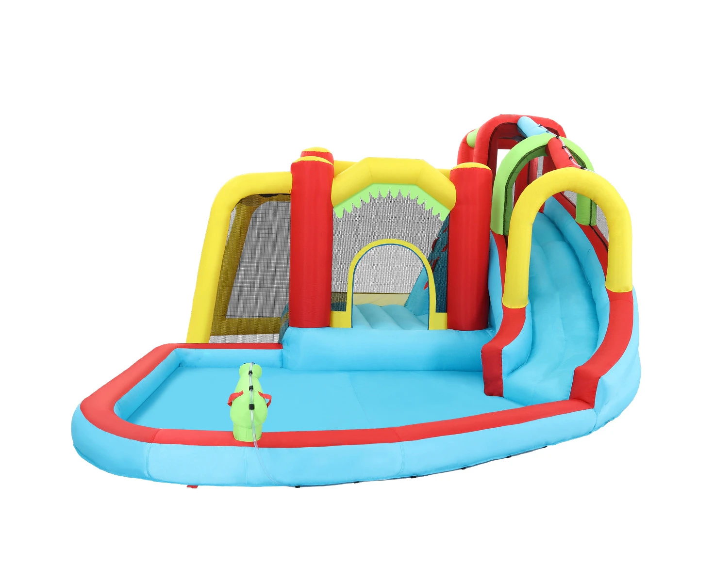 8 In 1 Inflatable Water Park Slide Jumping Castle Soccer Goal with Cannon