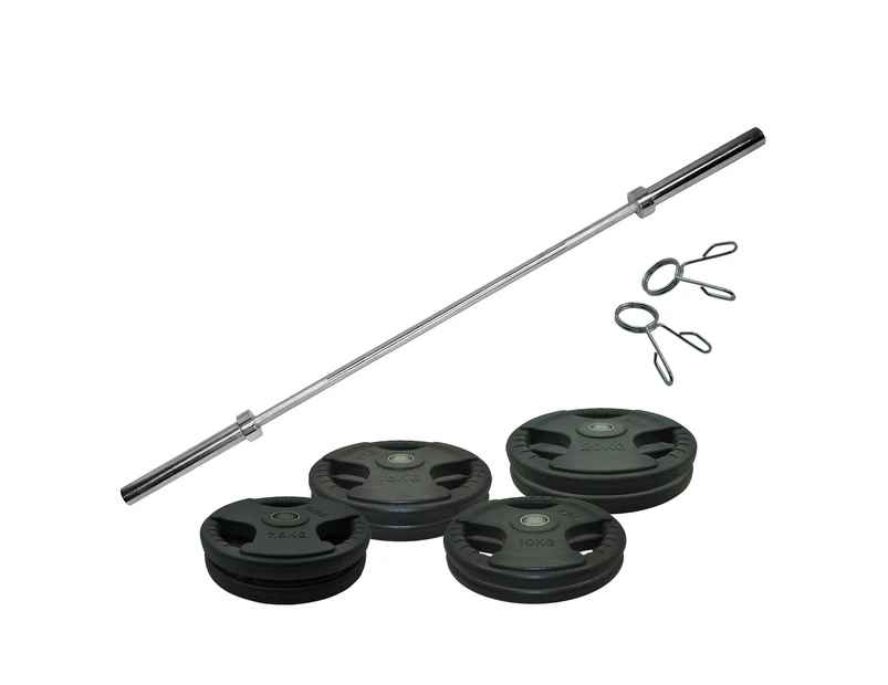 Total 117kg - 180cm Olympic Barbell + Rubber Coated Weight Plate - 7.5kg x 2 + 10kg x 2 + 15kg x 2 + 20kg x 2