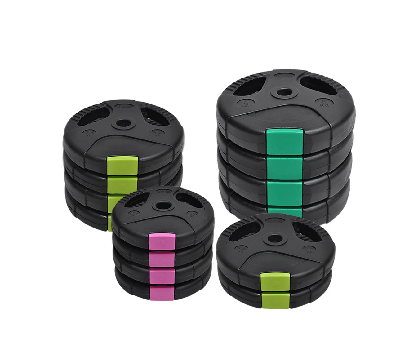 Total 40kg 26.5mm- Dual Grip Ez Handle PVC Coated weight Plates -1.25kg x4 +2.5kg x6 + 5kg x4