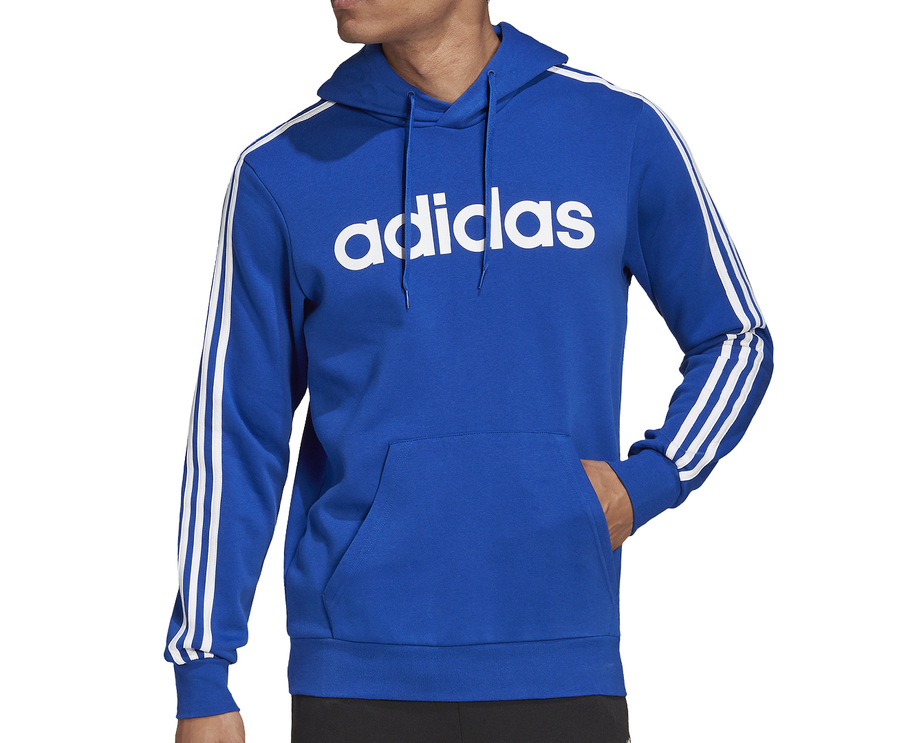 Adidas Men's Essentials 3-Stripes Pullover Hoodie - Royal Blue/White