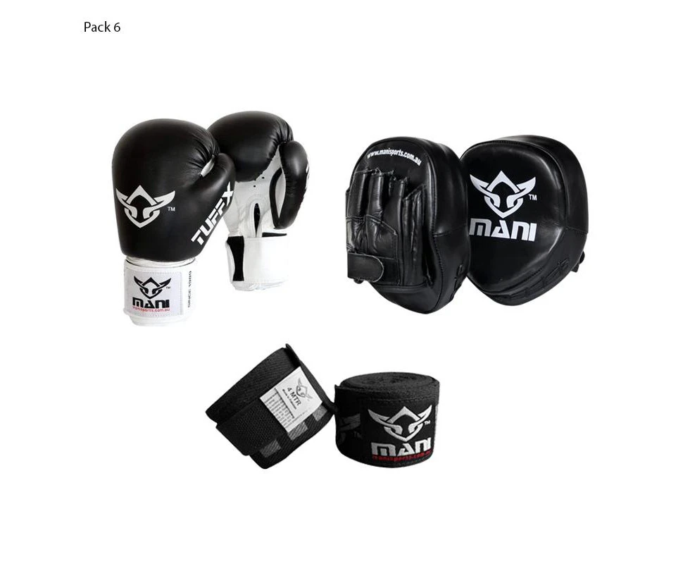 MANI SPORTS Boxing Gloves and Leather Pro Pad Set