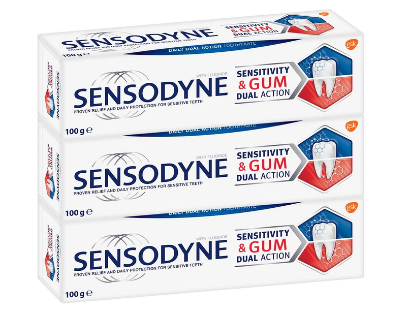 3 x Sensodyne Sensitivity & Gum Dual Action Toothpaste Original 100g