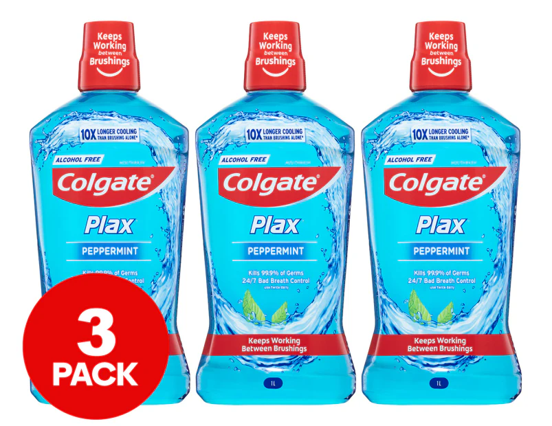 3 x Colgate Plax Mouthwash Peppermint 1L