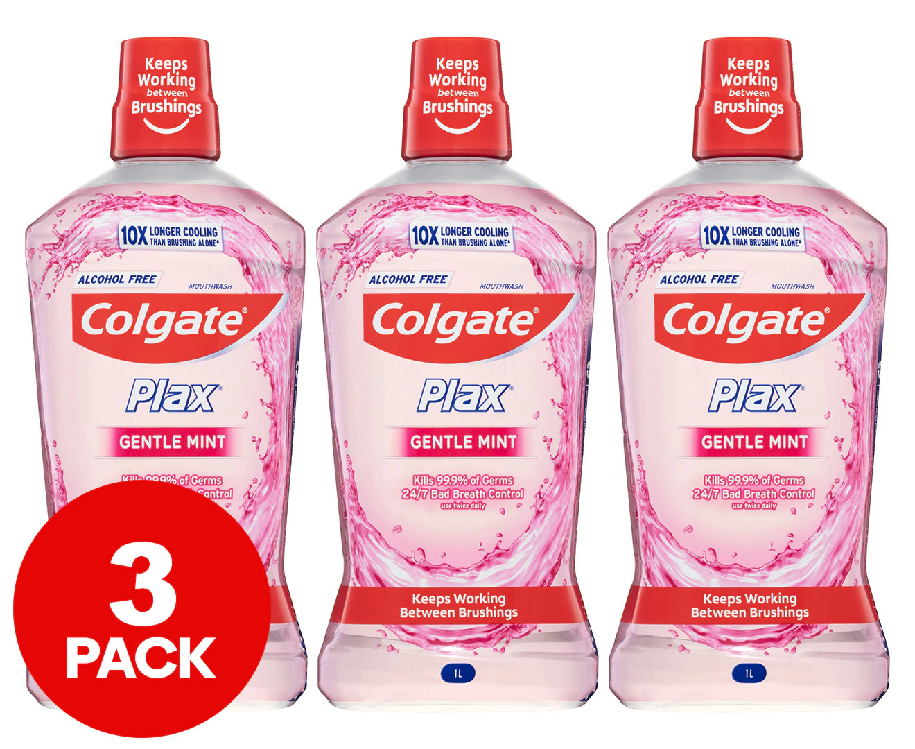 3 x Colgate Plax Mouthwash Gentle Mint 1L