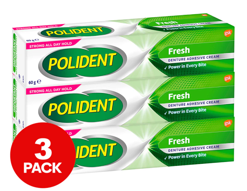 3 x Polident Denture Adhesive Cream Fresh 60g