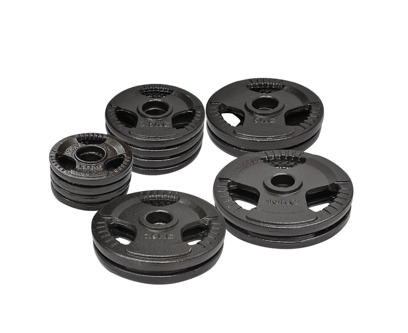 Total 60kg Olympic Cast Iron Weight Plates - 1.25kg x 4+ 2.5kg x 4+ 5kg x 2+ 7.5kg x 2+ 10kg x 2