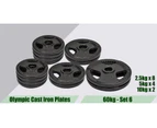 Total 60kg Olympic Cast Iron Weight Plates - 2.5kg x 8+ 5kg x 4+ 10kg x 2