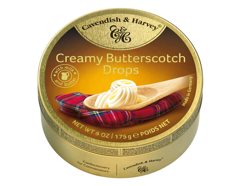 Cavendish and Harvey Creamy Butterscotch Drops 175g Tin Sweets C&H Candy Lollies
