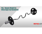 17kg Olympic Barbell Weights - 120cm Super Curl Bar + 10kg Weight Plates - 5kg x 2