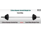 Total 96kg - 220cm Olympic Barbell Bar + Weight Plates - 2.5kg x 2+ 5kg x 2+ 7.5kg x 2+ 10kg x 2+ 15kg x 2