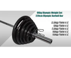 Total 96kg - 220cm Olympic Barbell Bar + Weight Plates - 2.5kg x 2+ 5kg x 2+ 7.5kg x 2+ 10kg x 2+ 15kg x 2