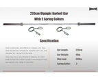 Total 96kg - 220cm Olympic Barbell Bar + Weight Plates - 2.5kg x 2+ 5kg x 2+ 7.5kg x 2+ 10kg x 2+ 15kg x 2